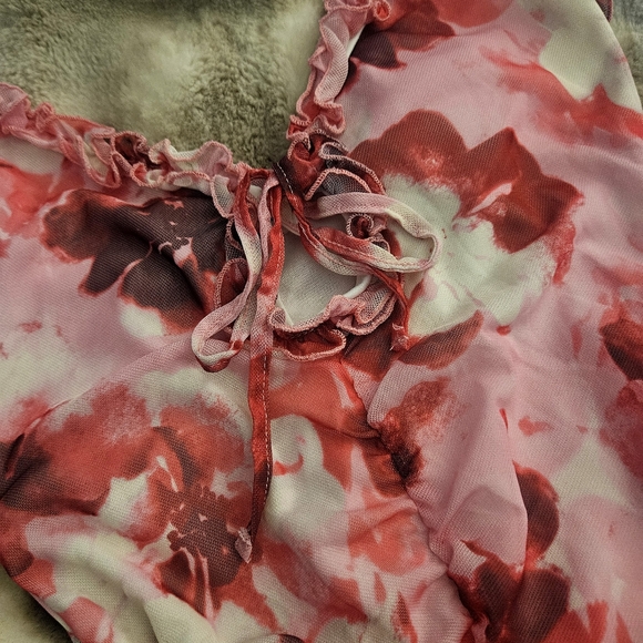 Ardene Floral Pink Ruffle Dress With Bow And Cut Out - Picture 3 of 6